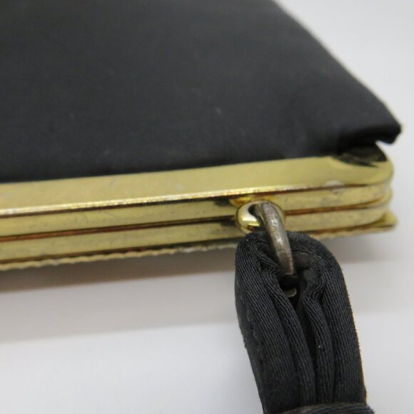 Vintage Handheld Black Satin Purse Bag After Five Mother Pearl Frame Top Handle - Picture 7 of 16